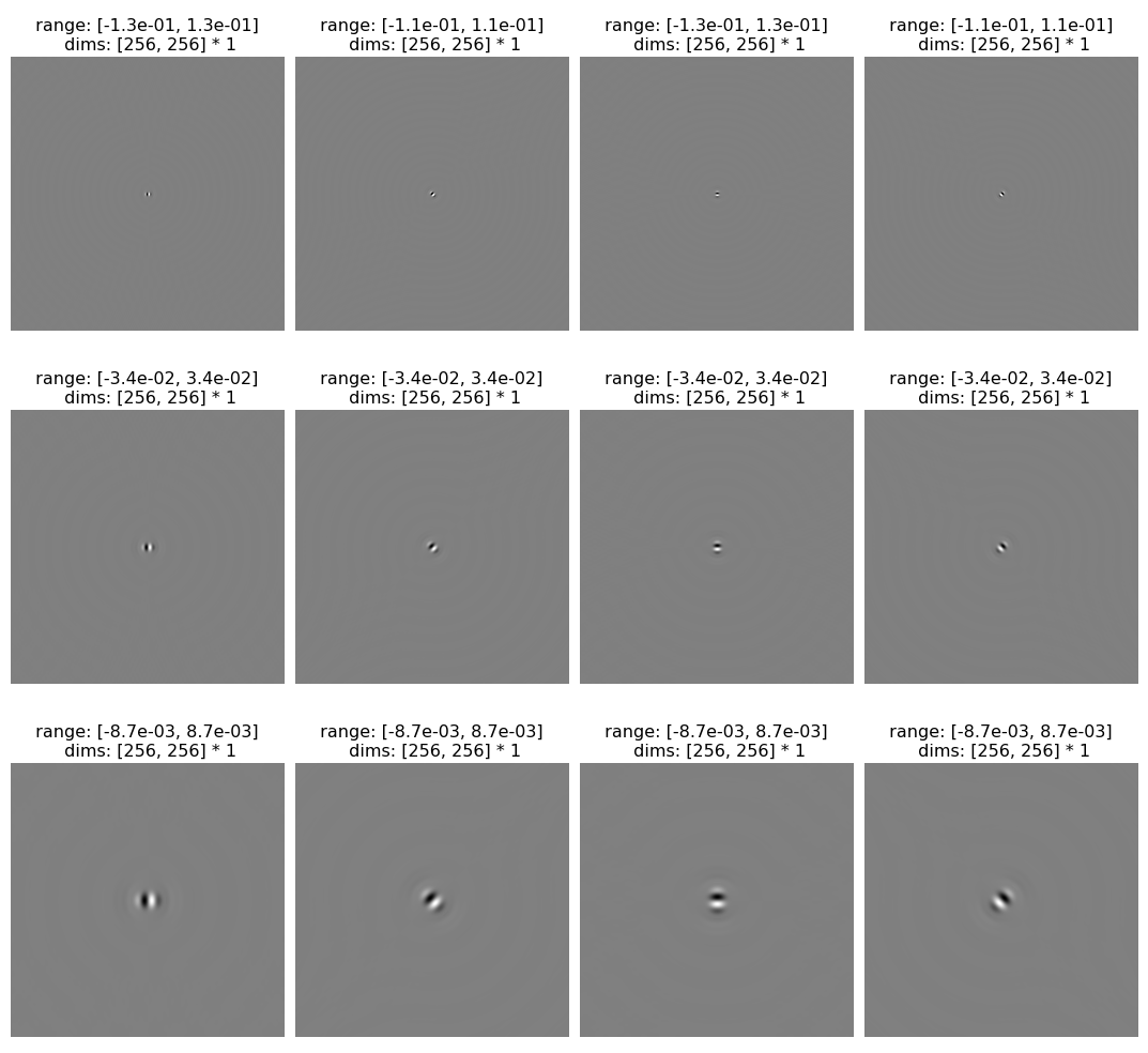 Steerable pyramid filters showing the frequency decomposition filters